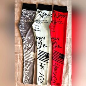 Bold Explicit Red, Gray, and White Graphic Leggings